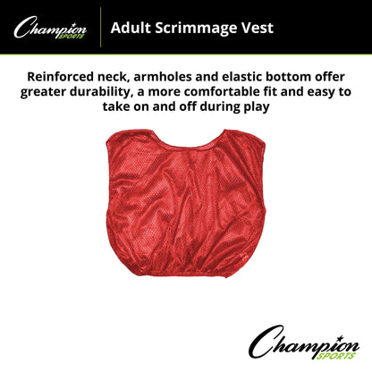 Practice Scrimmage Vest, Adult, Red, Pack of 12 - Loomini