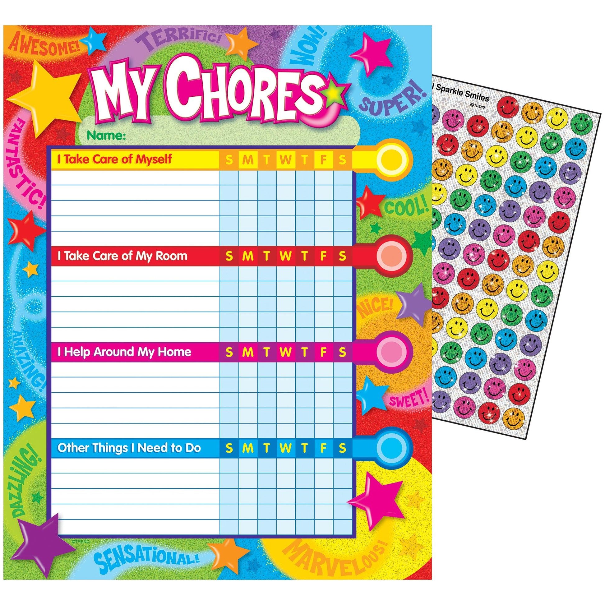 Praise Words 'n Stars Chore Charts, 25 Sheets Per Pad, Pack of 3 - Loomini