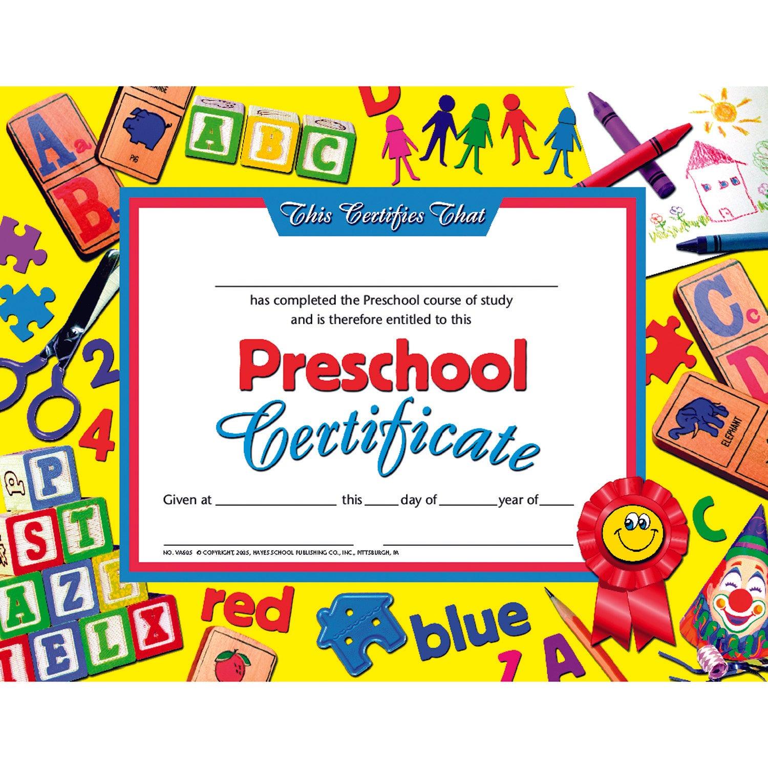 Preschool Certificate, 8.5" x 11", 30 Per Pack, 3 Packs - Loomini