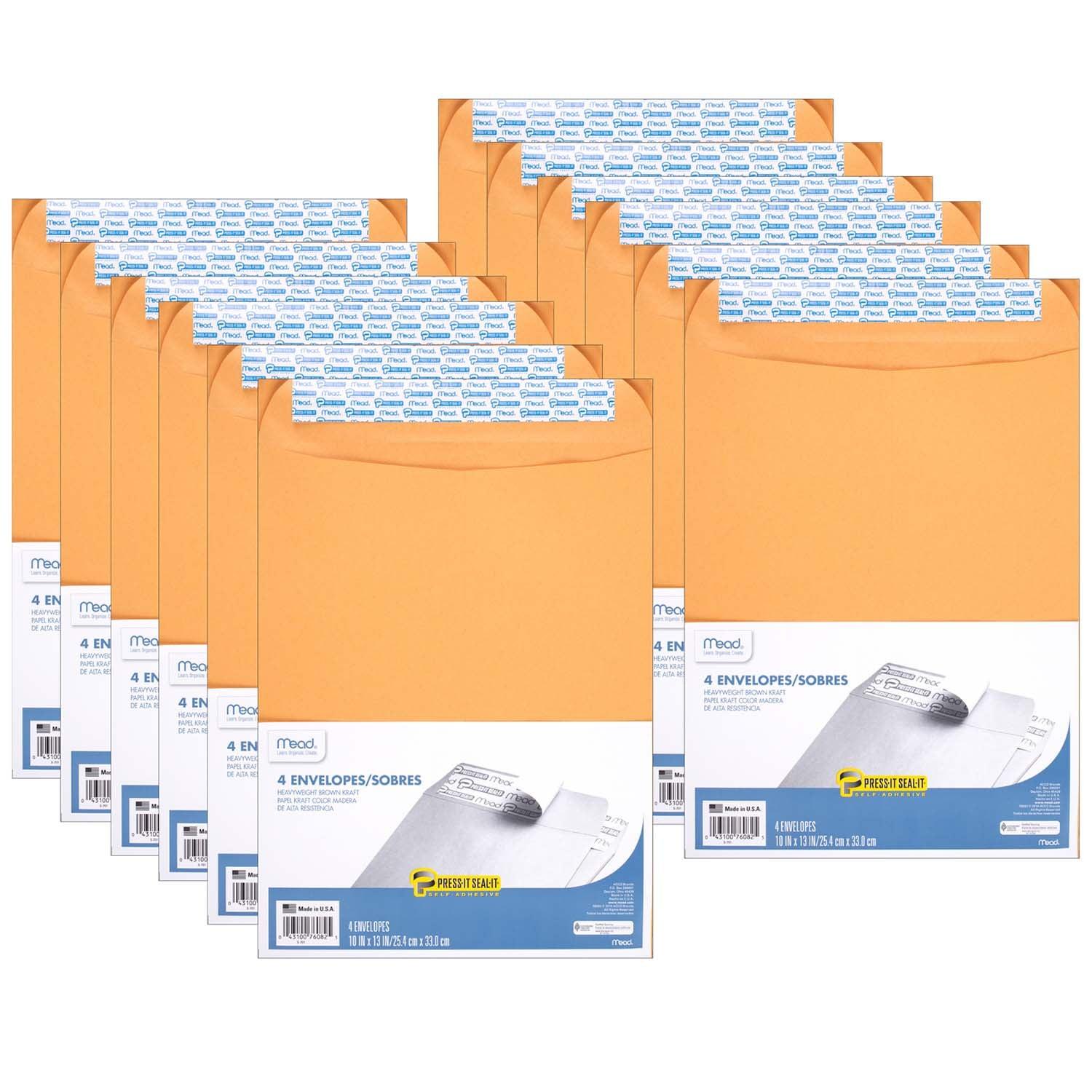 Press-It Seal-It® Envelopes, 10" x 13", 4 Per Box, 12 Boxes - Loomini