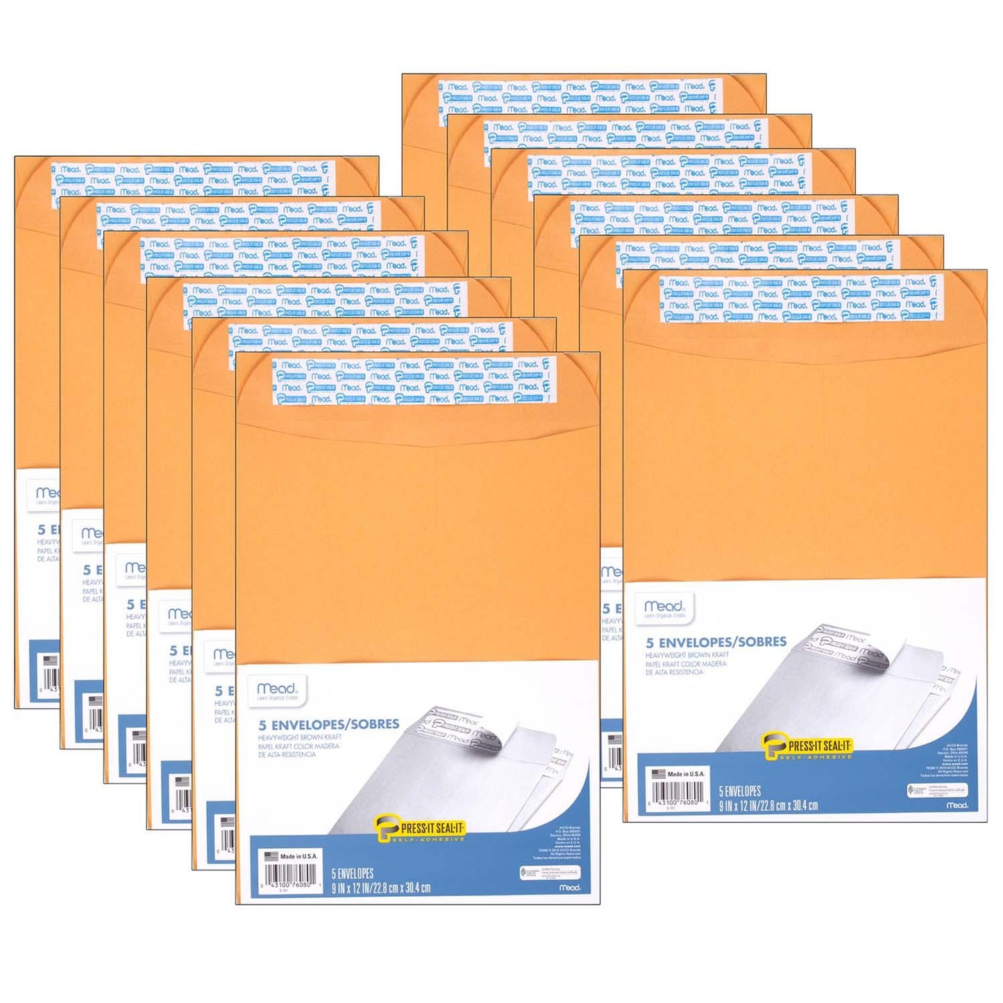 Press-It Seal-It® Envelopes, 9" x 12", 5 Per Box, 12 Boxes - Loomini