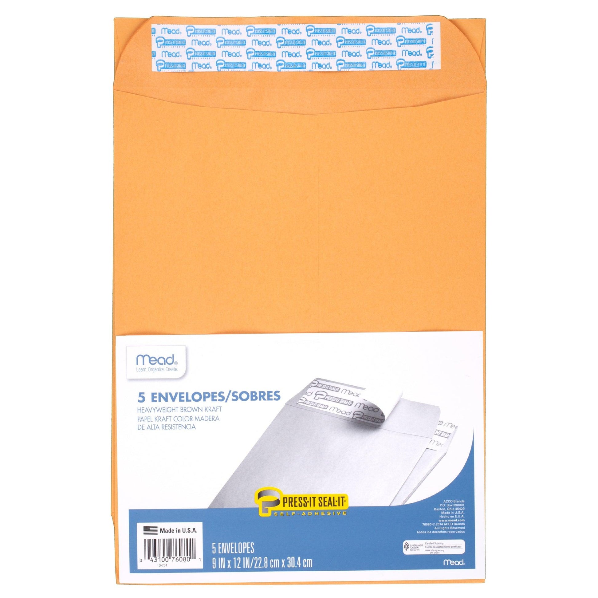 Press-It Seal-It® Envelopes, 9" x 12", 5 Per Box, 12 Boxes - Loomini