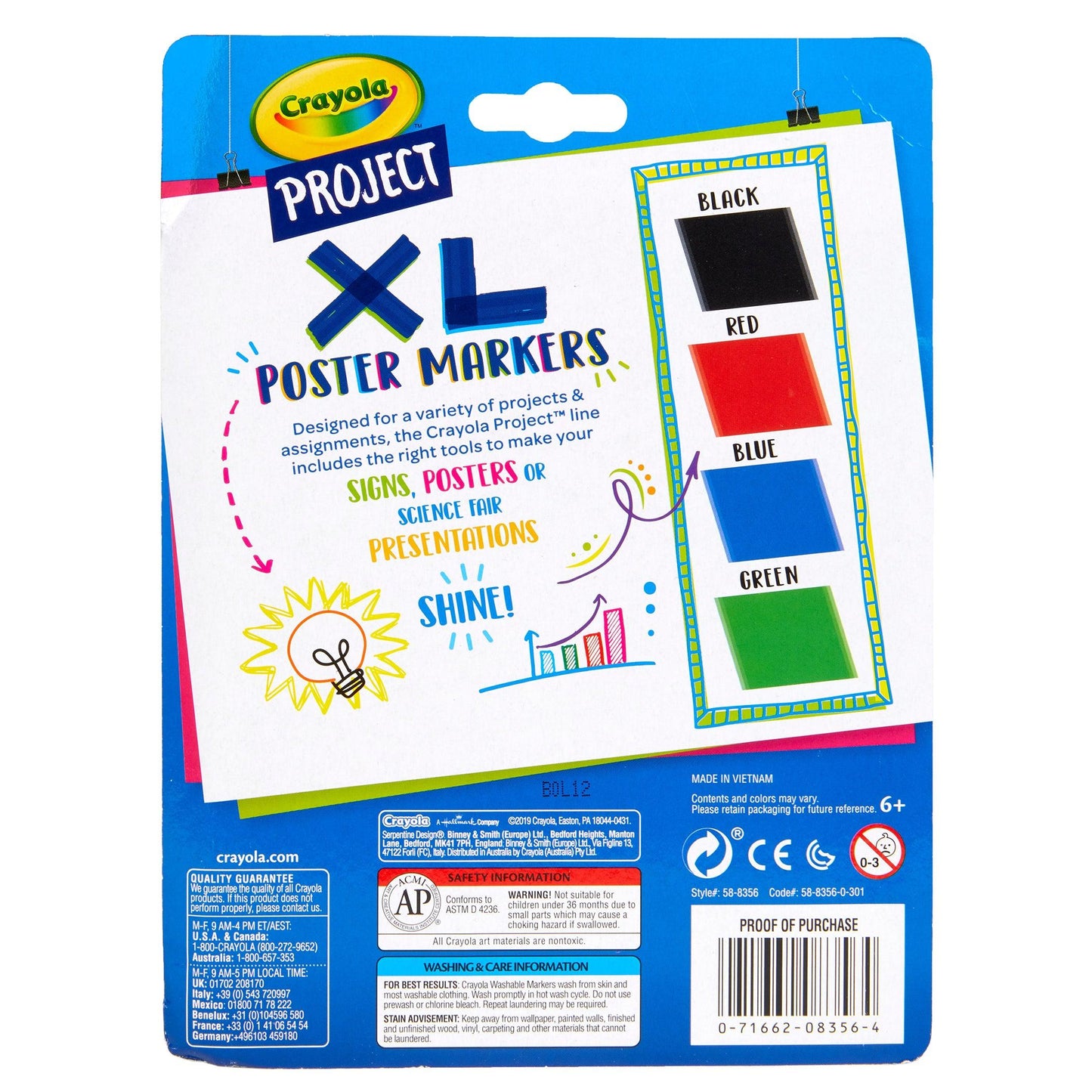 Project XL Poster Markers, Classic, 4 Per Pack, 3 Packs - Loomini
