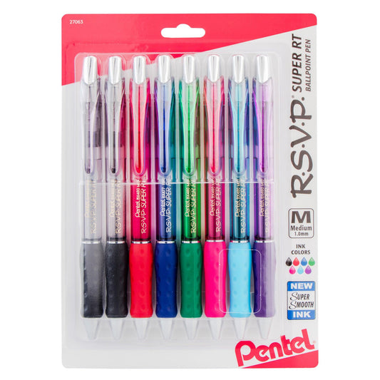 R.S.V.P.® Super RT Retractable Ballpoint Pen, Assorted, Pack of 8 - Loomini