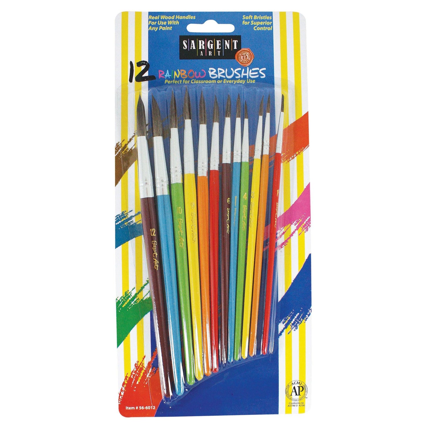 Rainbow Paint Brush Set, Assorted Sizes, 12 Per Pack, 6 Packs - Loomini