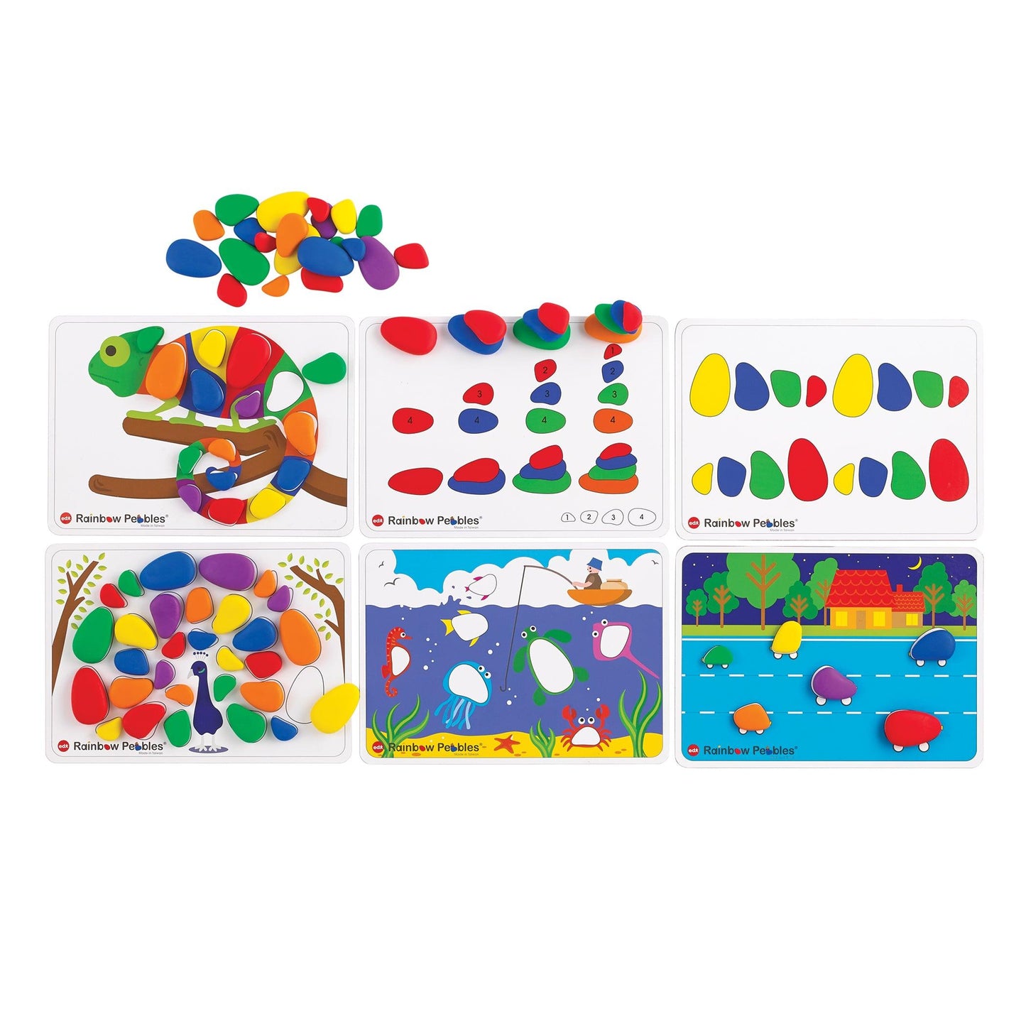 Rainbow Pebbles Activity Set - 48 Pebbles + 24 Activities - Loomini