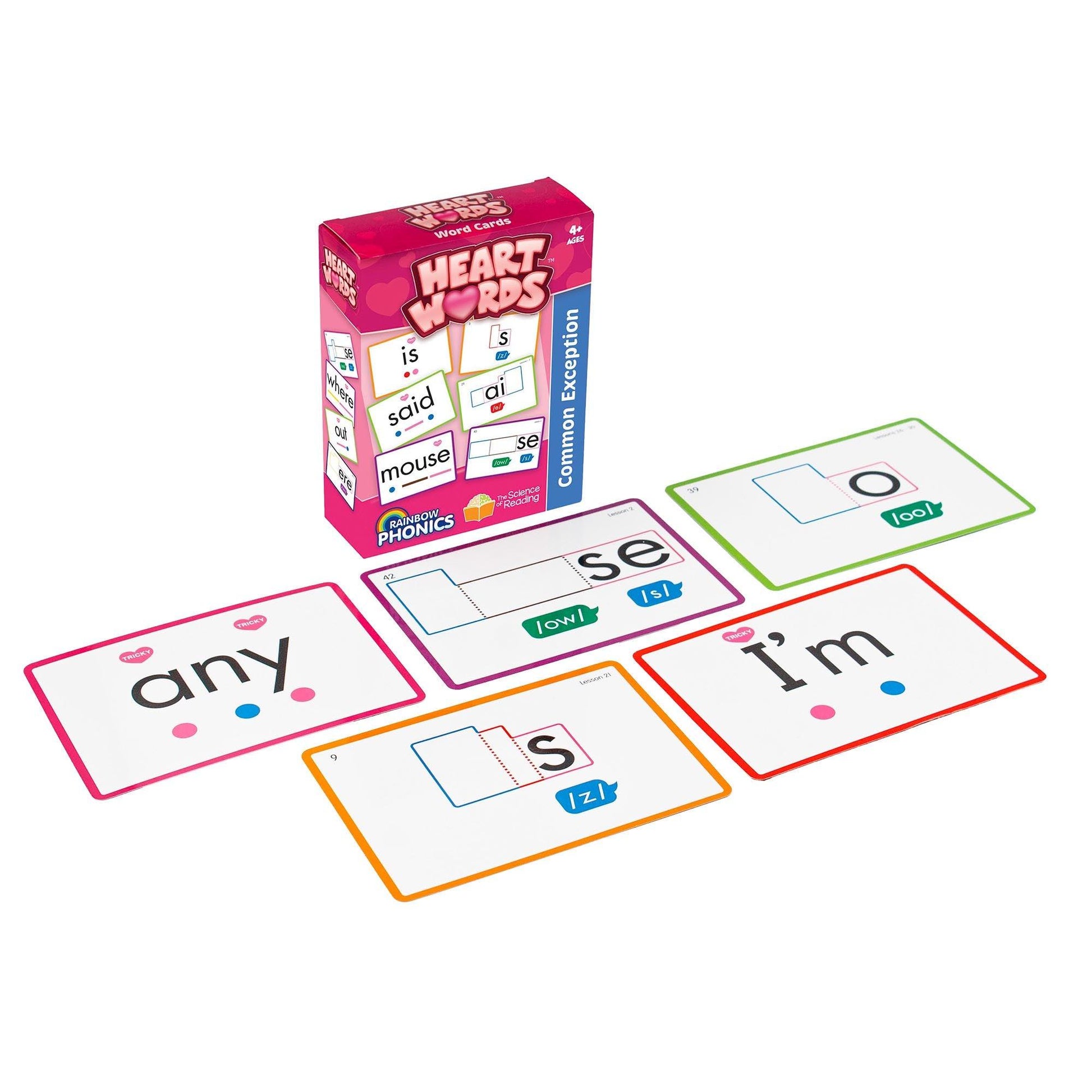 Rainbow Phonics Heart Word Cards, Common Exception Words - Loomini