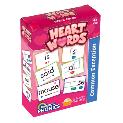 Rainbow Phonics Heart Word Cards, Common Exception Words - Loomini