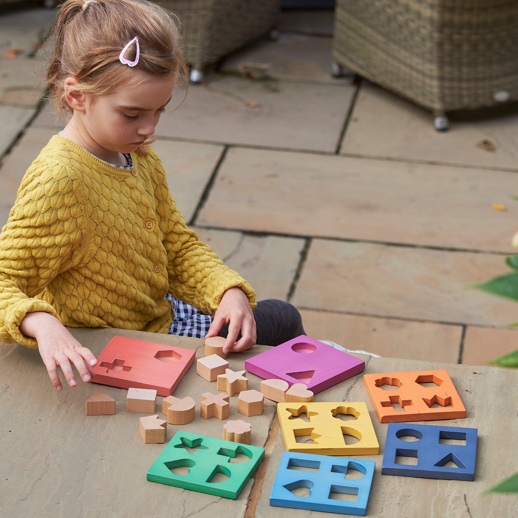 Rainbow Wooden Shape Stacker - Loomini