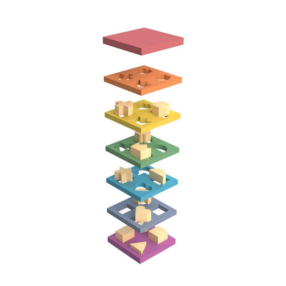 Rainbow Wooden Shape Stacker - Loomini