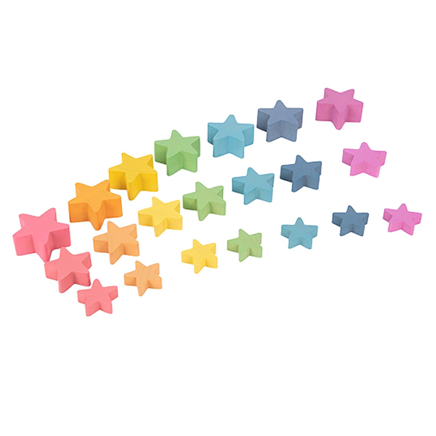 Rainbow Wooden Stars, Set of 21 - Loomini