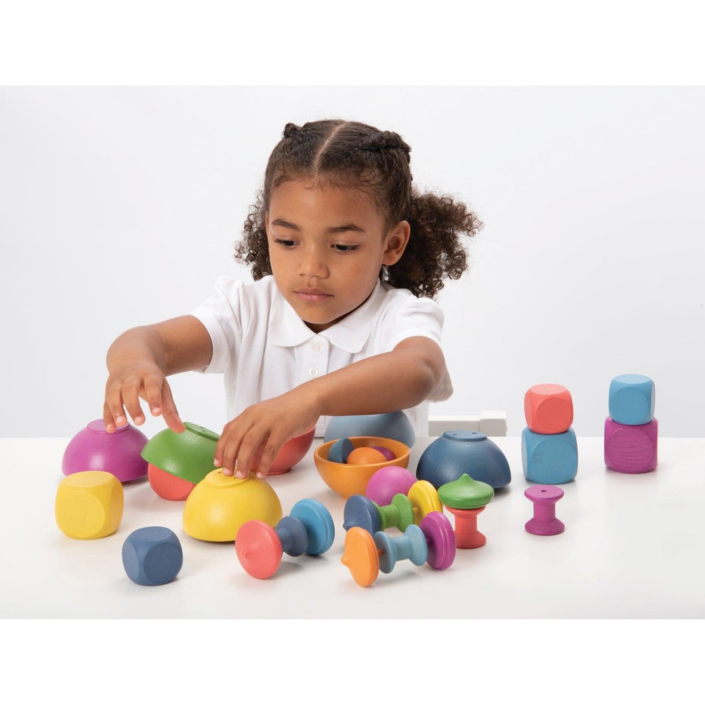 Rainbow Wooden Super Set - Set of 84 - 12 Different Shapes in 7 Colors - Loomini