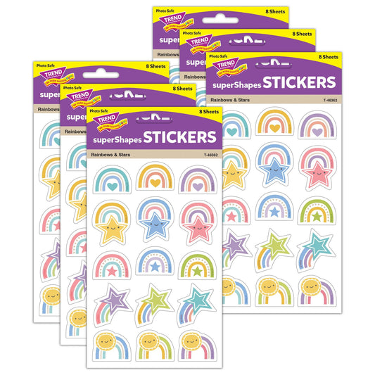 Rainbows & Stars Large superShapes Stickers, 120 Per Pack, 6 Packs - Loomini