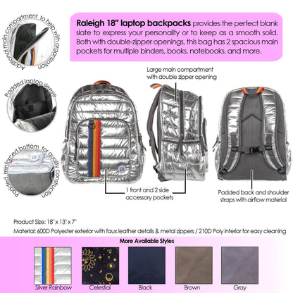 RALEIGH Puff Backpack, 18", Silver Rainbow - Loomini