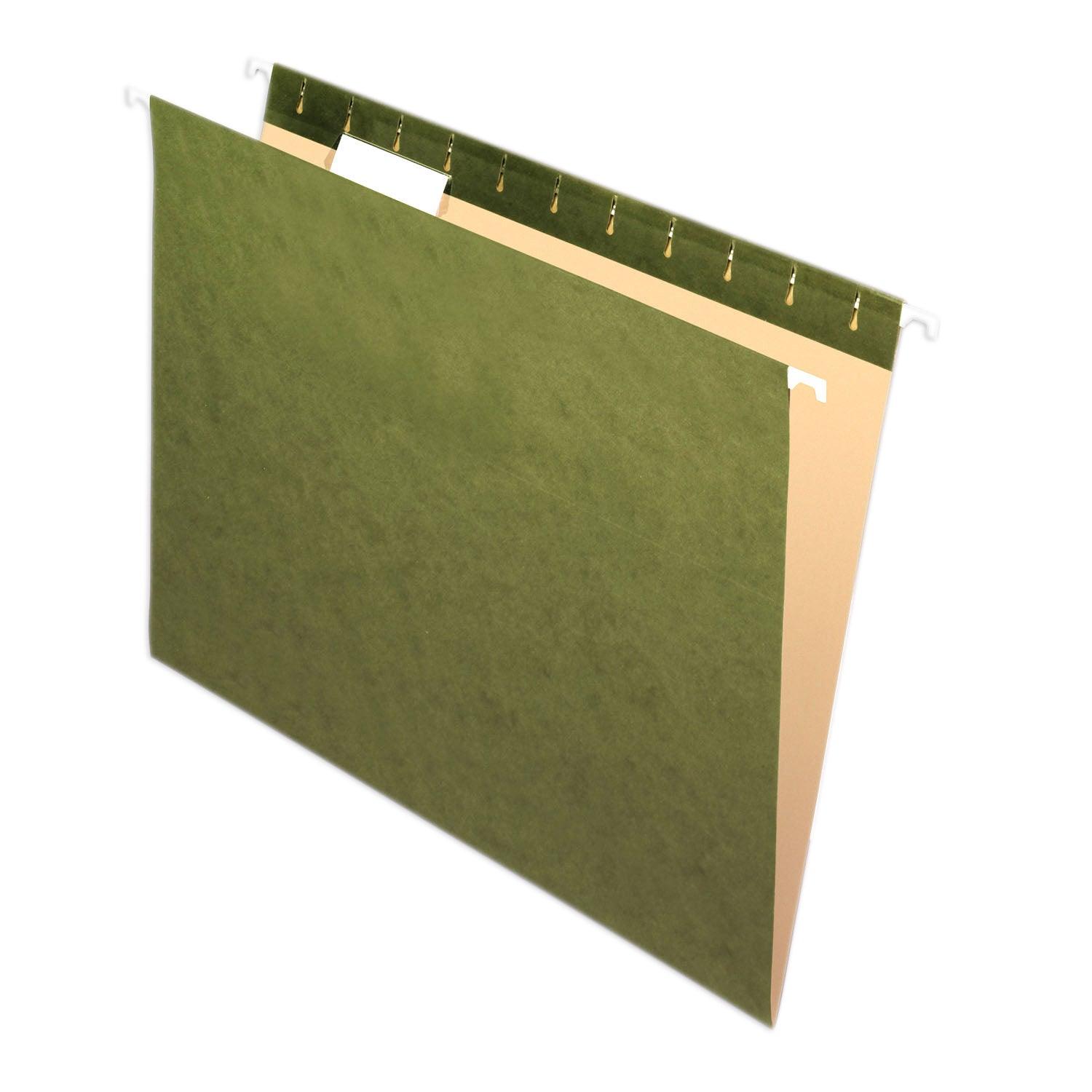 Recycled Hanging Folders, Letter Size, Standard Green, 1/5 Cut, Box of 25 - Loomini
