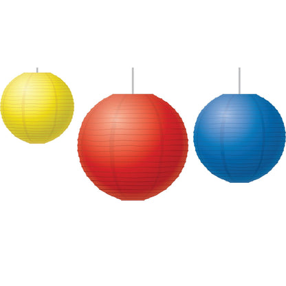 Red, Yellow & Blue Paper Lanterns, 3 Per Pack, 3 Packs - Loomini