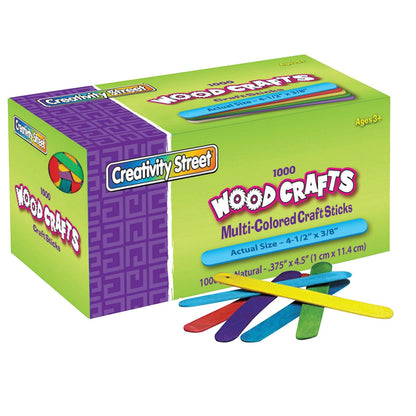 Regular Craft Sticks, Bright Hues Assorted, 4-1/2" x 3/8", 1000 Per Pack, 2 Packs - Loomini
