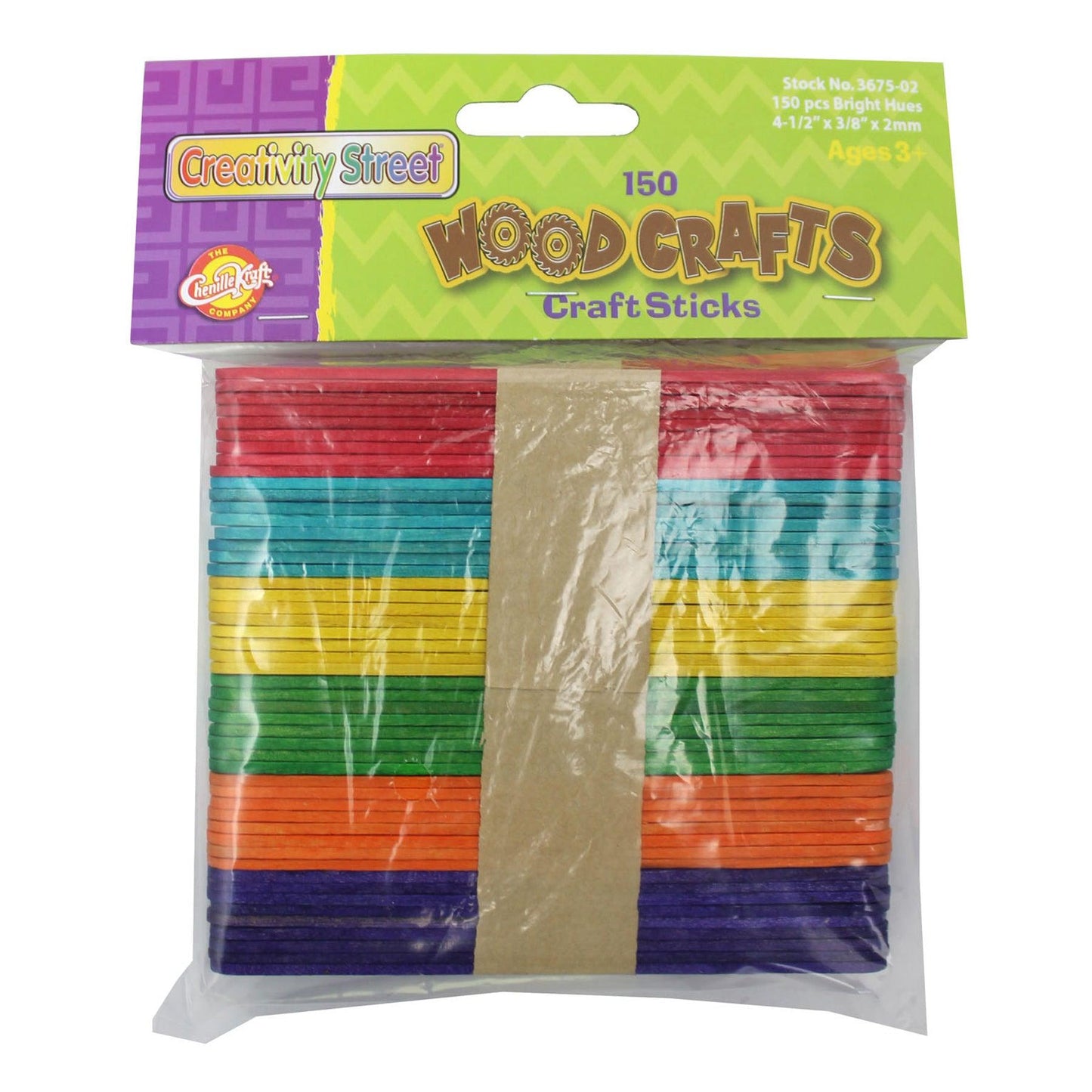 Regular Craft Sticks, Bright Hues Assorted, 4 1/2" x 3/8" x 2mm, 150 Per Pack, 12 Packs - Loomini