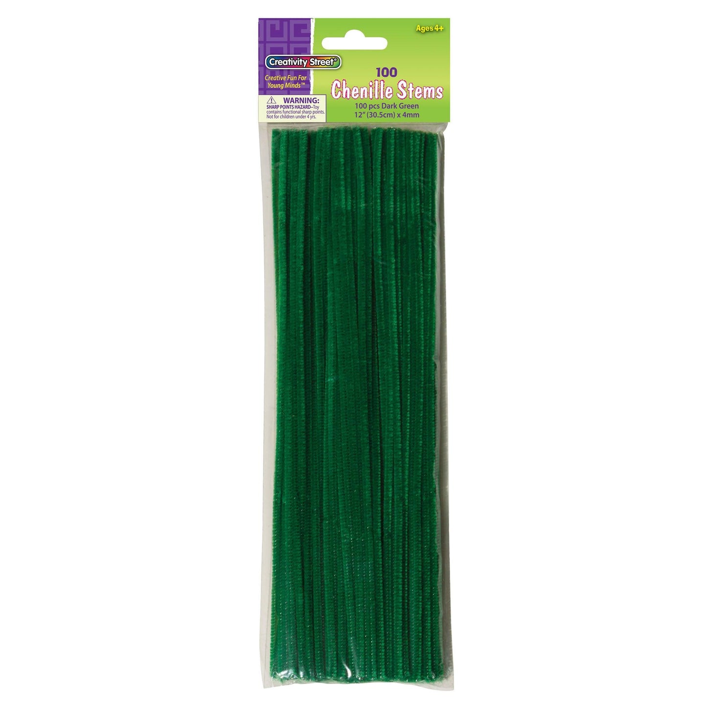 Regular Stems, Dark Green, 12" x 4 mm, 100 Per Pack, 12 Packs - Loomini