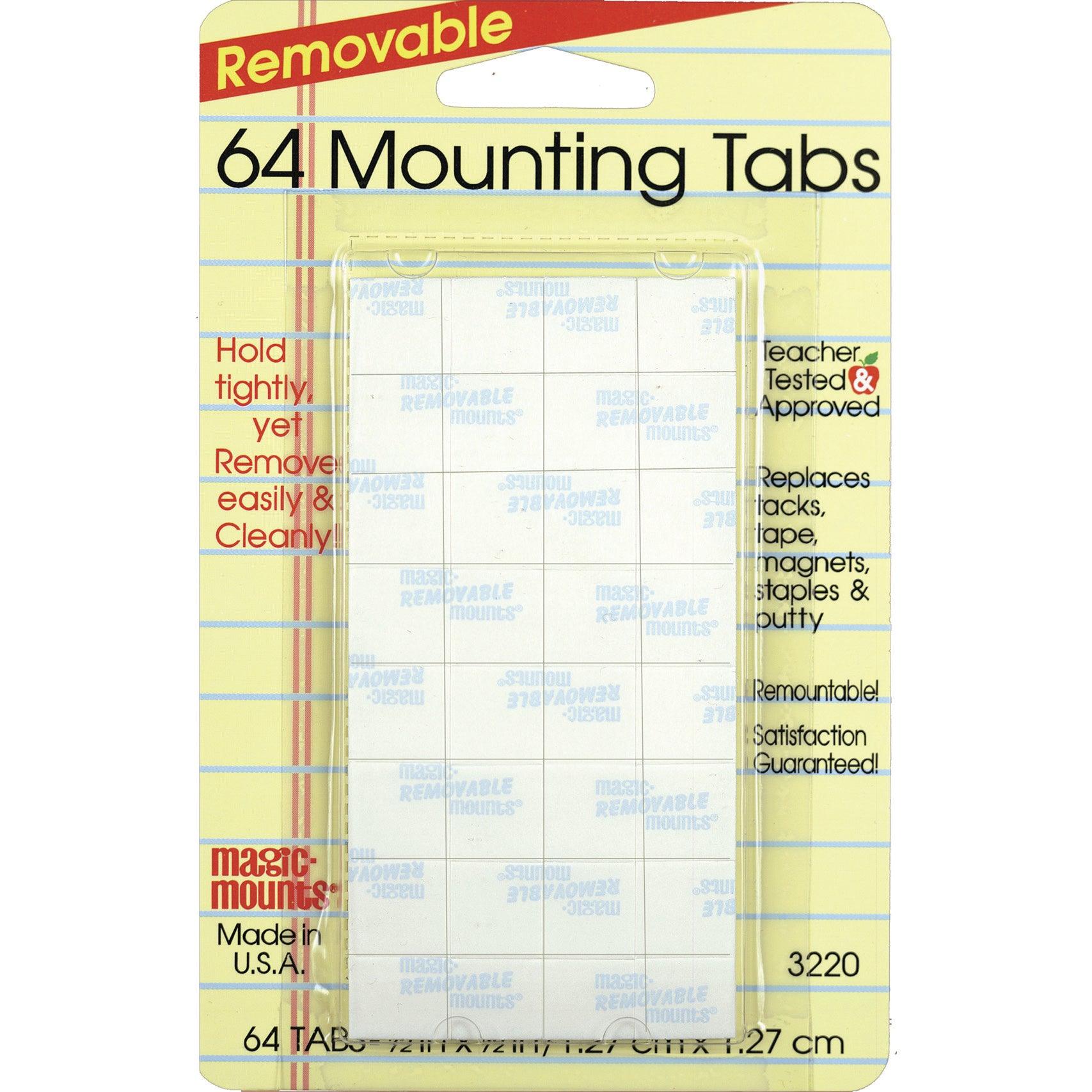 Removable Mounting Tabs, 1/2" x 1/2", 64 Per Pack, 12 Packs - Loomini