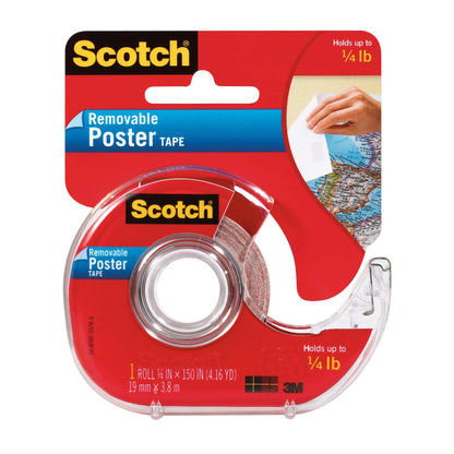 Removable Poster Tape with Dispenser, 3/4" x 150", Clear, Pack of 3 - Loomini