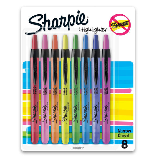 Retractable Highlighters, Chisel Tip, Assorted, 8 Count - Loomini