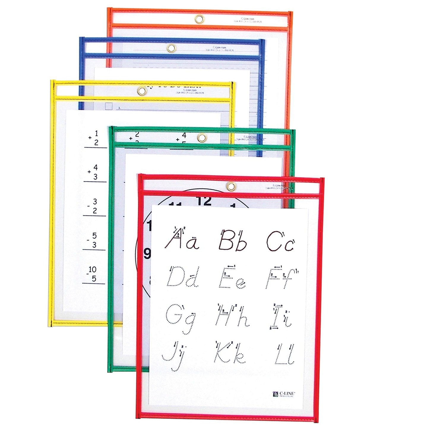 Reusable Dry Erase Pockets, Primary Colors, 9 x 12, Pack of 10 - Loomini