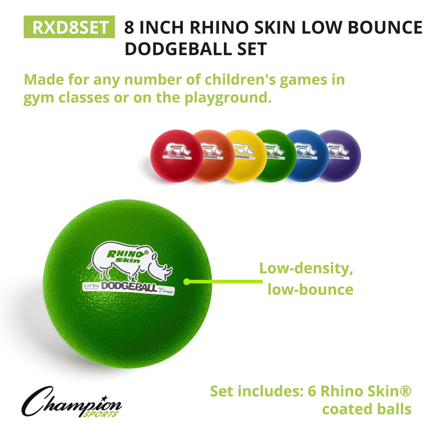 Rhino Skin® 8-Inch Low Bounce Dodgeball Set, Assorted Colors, Set of 6 - Loomini