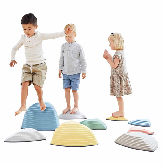 River Stones & Hilltops Combo Set - The Original Non-Slip Stepping Stones for Kids - Balance, Coordination, Motor Skills - Nordic Colors - Set of 9 - Loomini