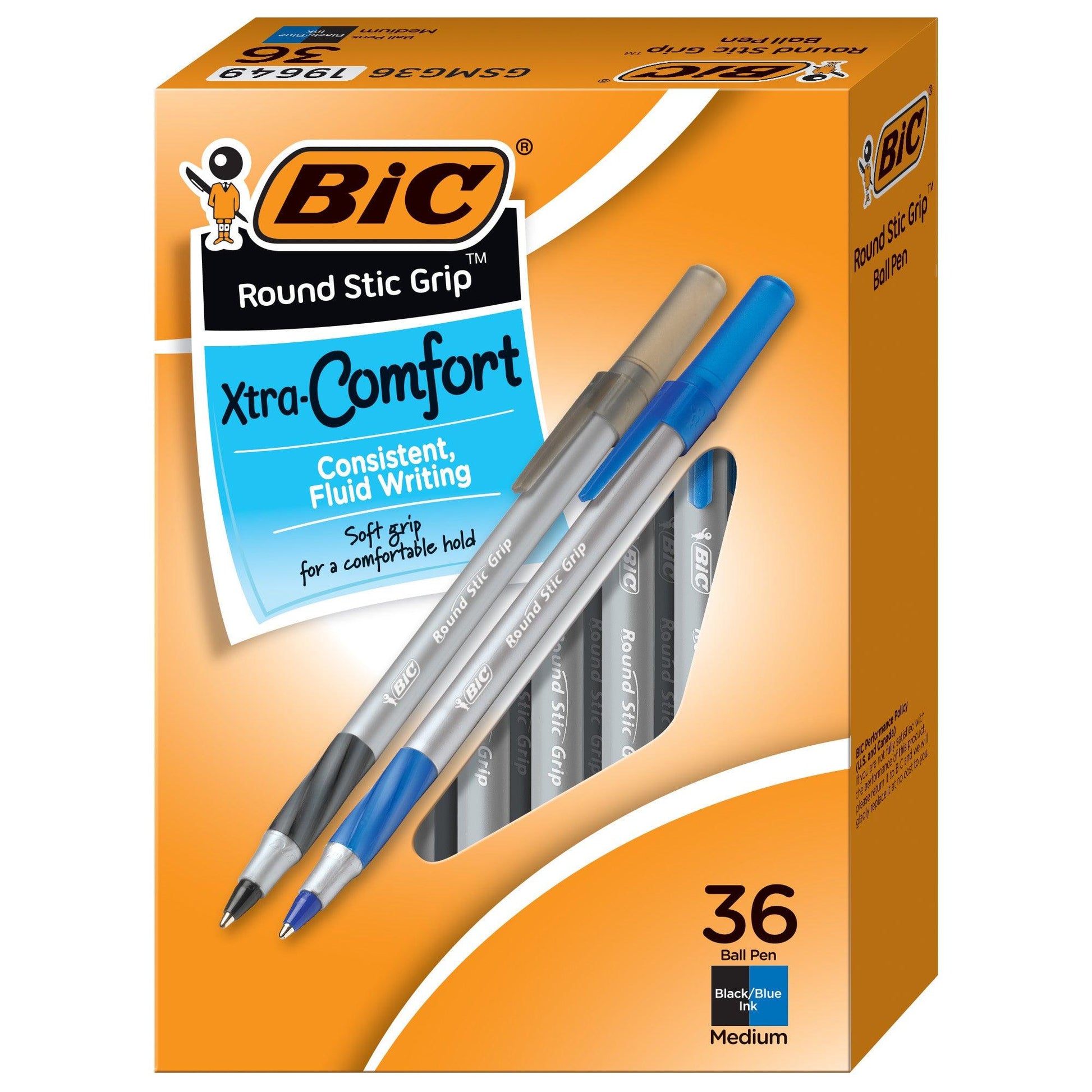 Round Stic Grip Xtra Comfort Ballpoint Pens, Medium Point (1.2mm), Assorted Colors, 36 Per Pack, 3 Packs - Loomini
