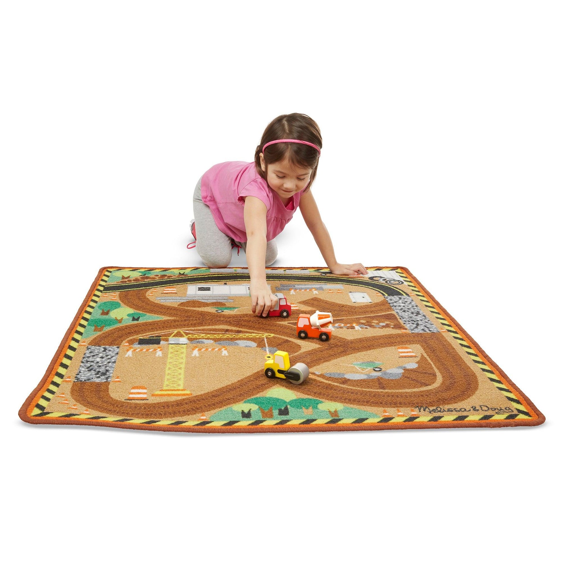 Round the Construction Zone Work Site Rug & Vehicle Set - Loomini