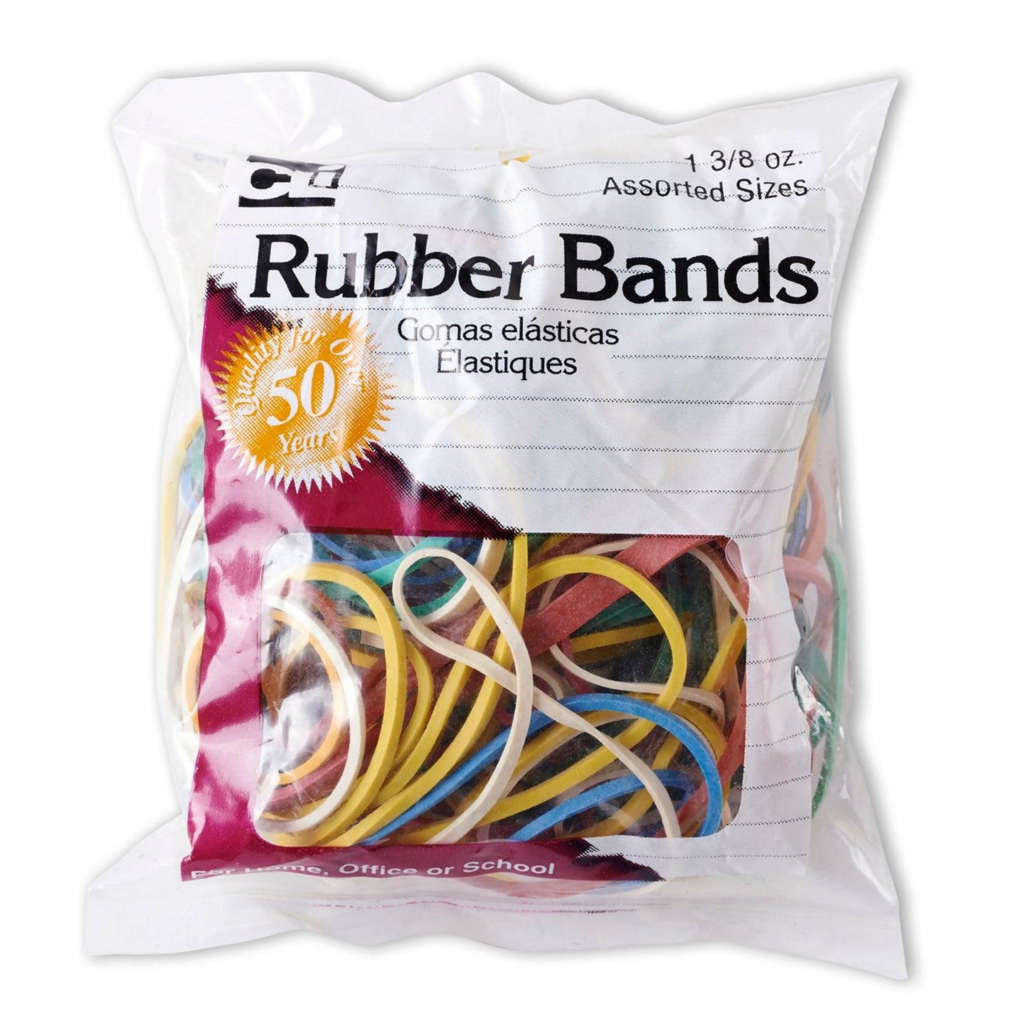 Rubber Bands, Assorted Colors, 1-3/8oz Bag, 12 Bags - Loomini