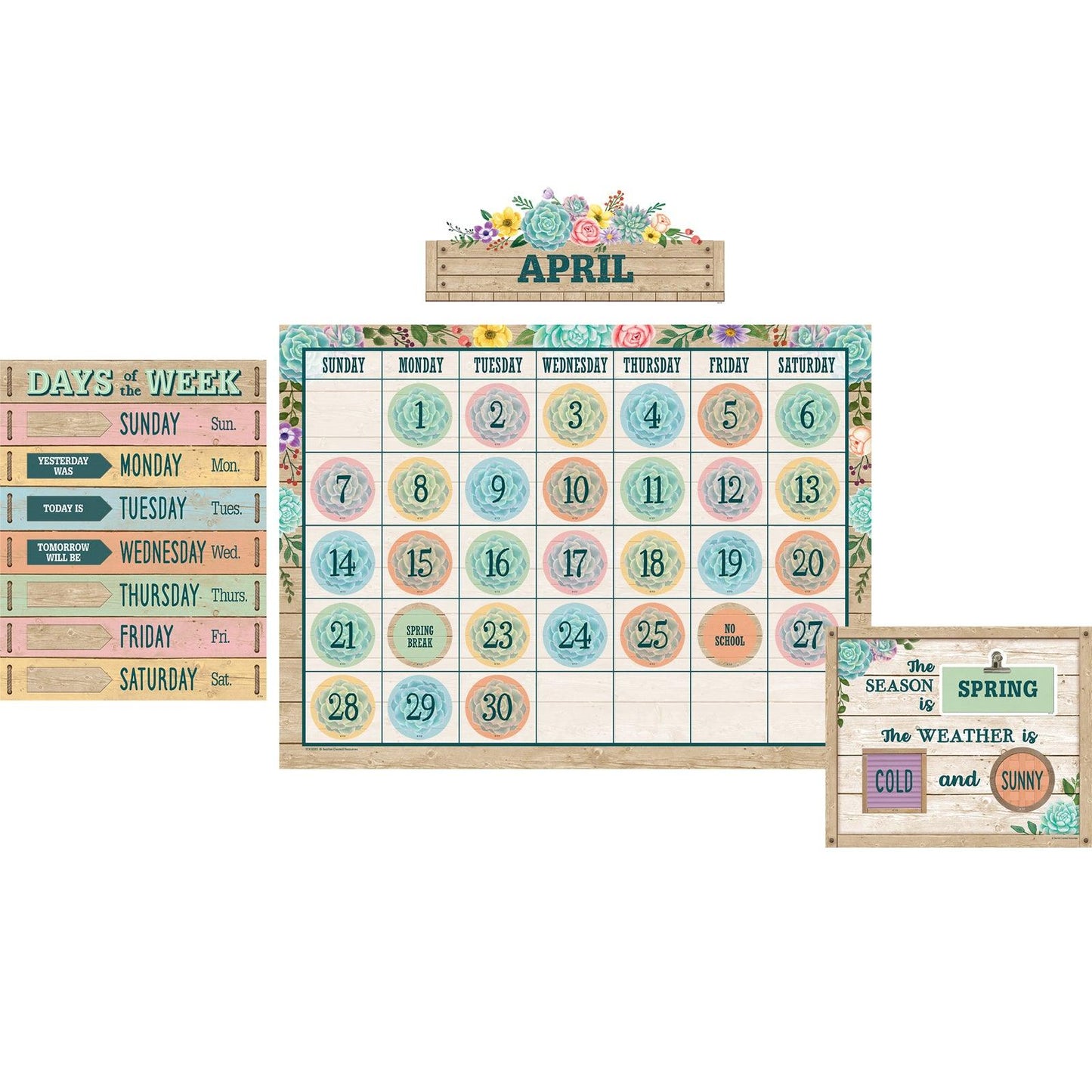 Rustic Bloom Calendar Bulletin Board Set, 2 Sets - Loomini