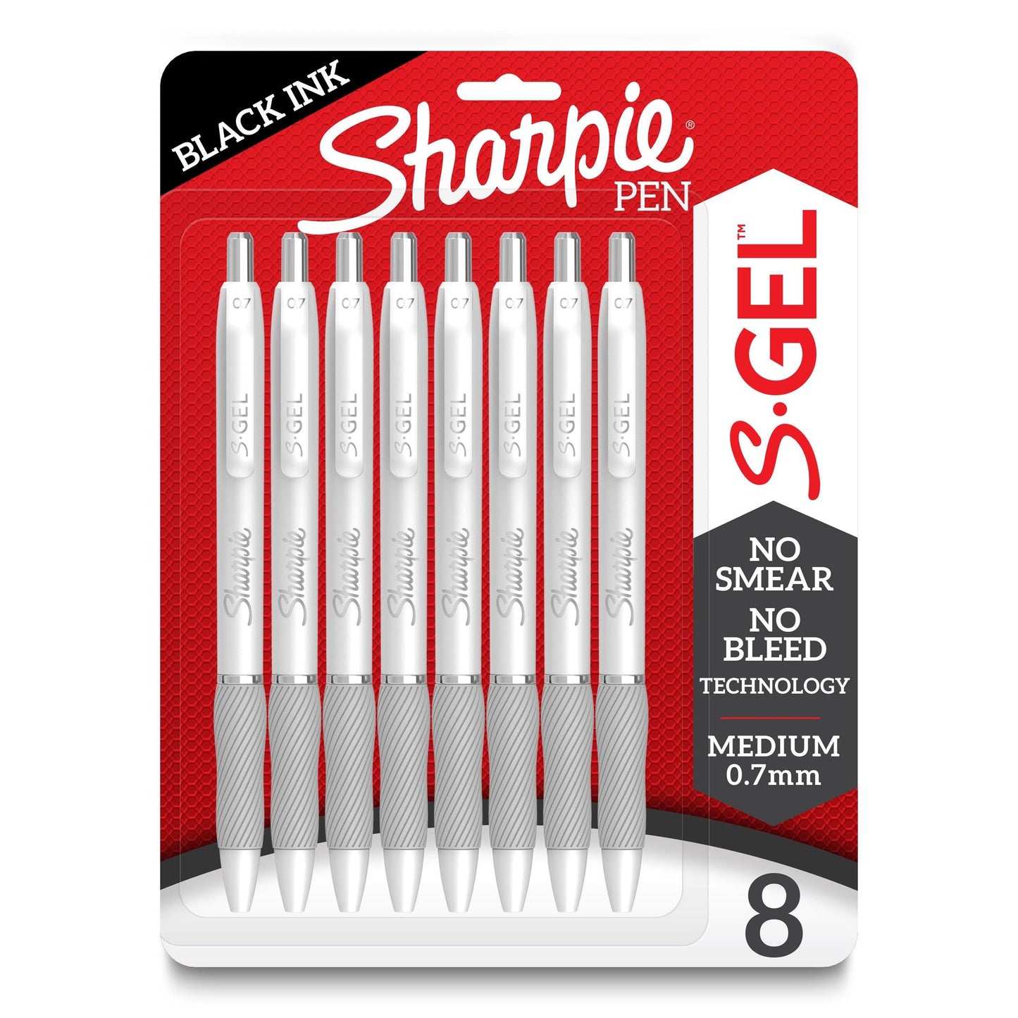 S-Gel, Gel Pens, Medium Point (0.7mm), Pearl White Body, Black Gel Ink Pens, 8 Count - Loomini