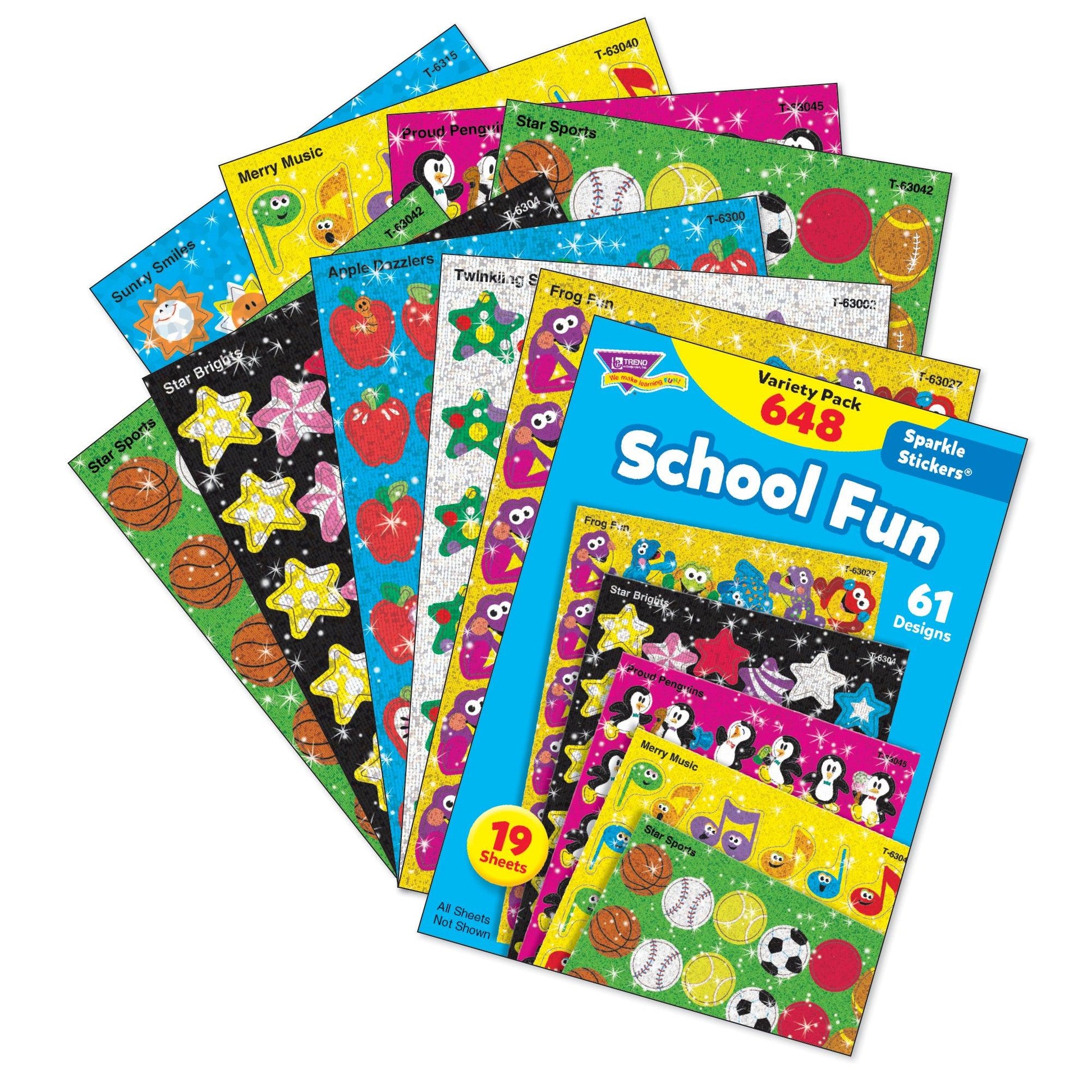 School Fun Sparkle Stickers® Variety Pack, 648 Per Pack, 2 Packs - Loomini