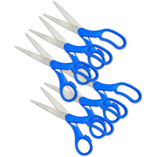Scissors 8", Blue Handle, Pack of 6 - Loomini