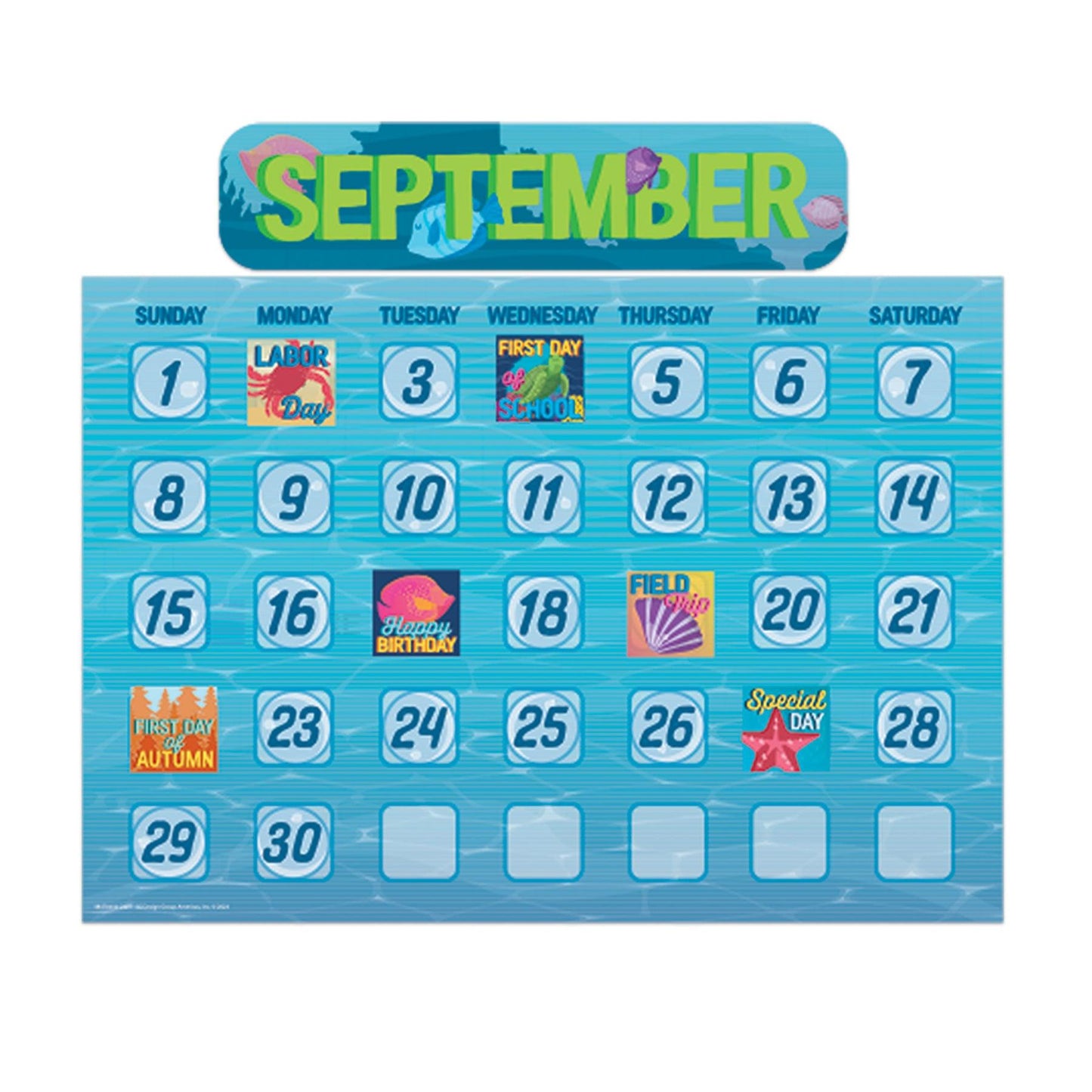 Seas the Day Calendar Bulletin Board Set, 98 Pieces - Loomini