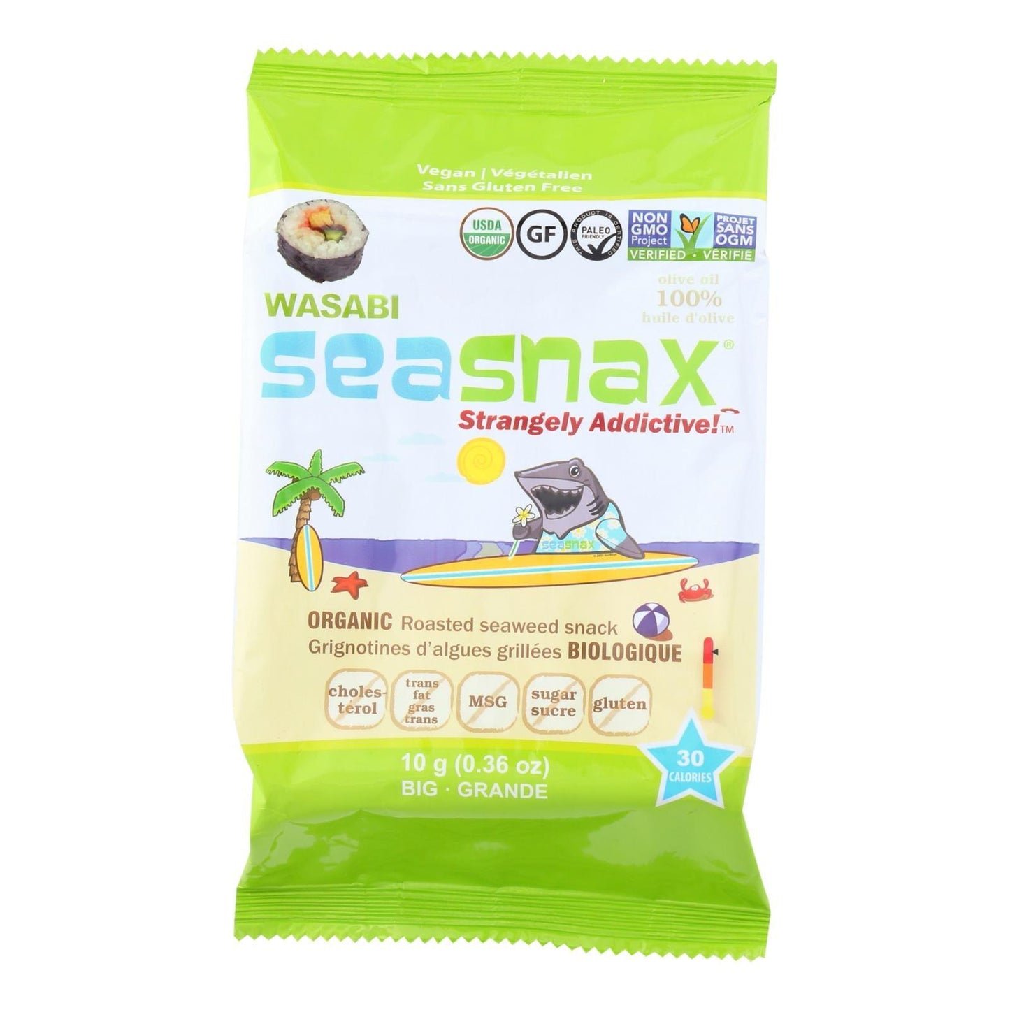 Seasnax Seaweed Snax - Organic - Wasabi - Case Of 12 - .36 Oz - Loomini