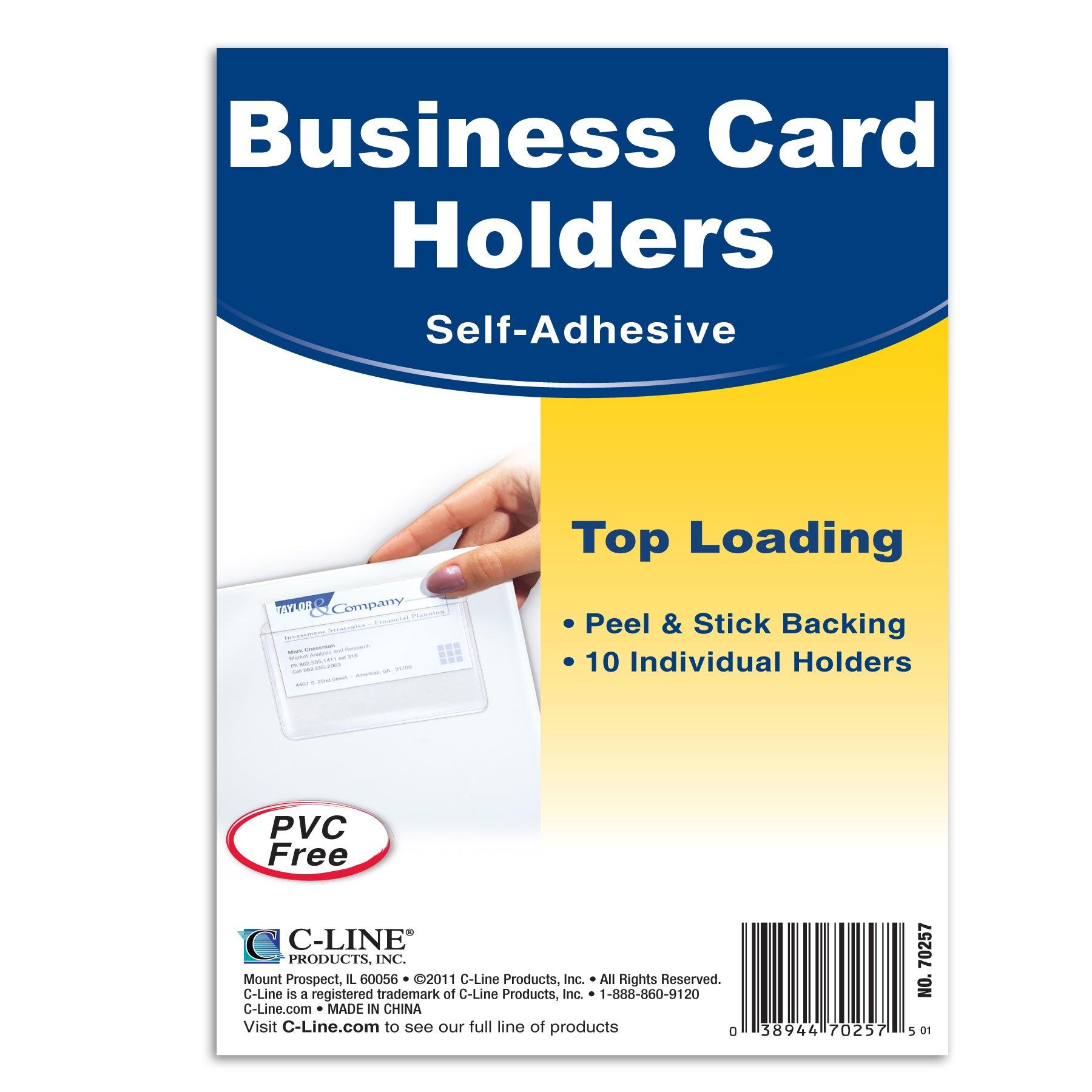 Self-Adhesive Business Card Holder, Top Load, 2" x 3-1/2", 10 Per Pack, 5 Packs - Loomini