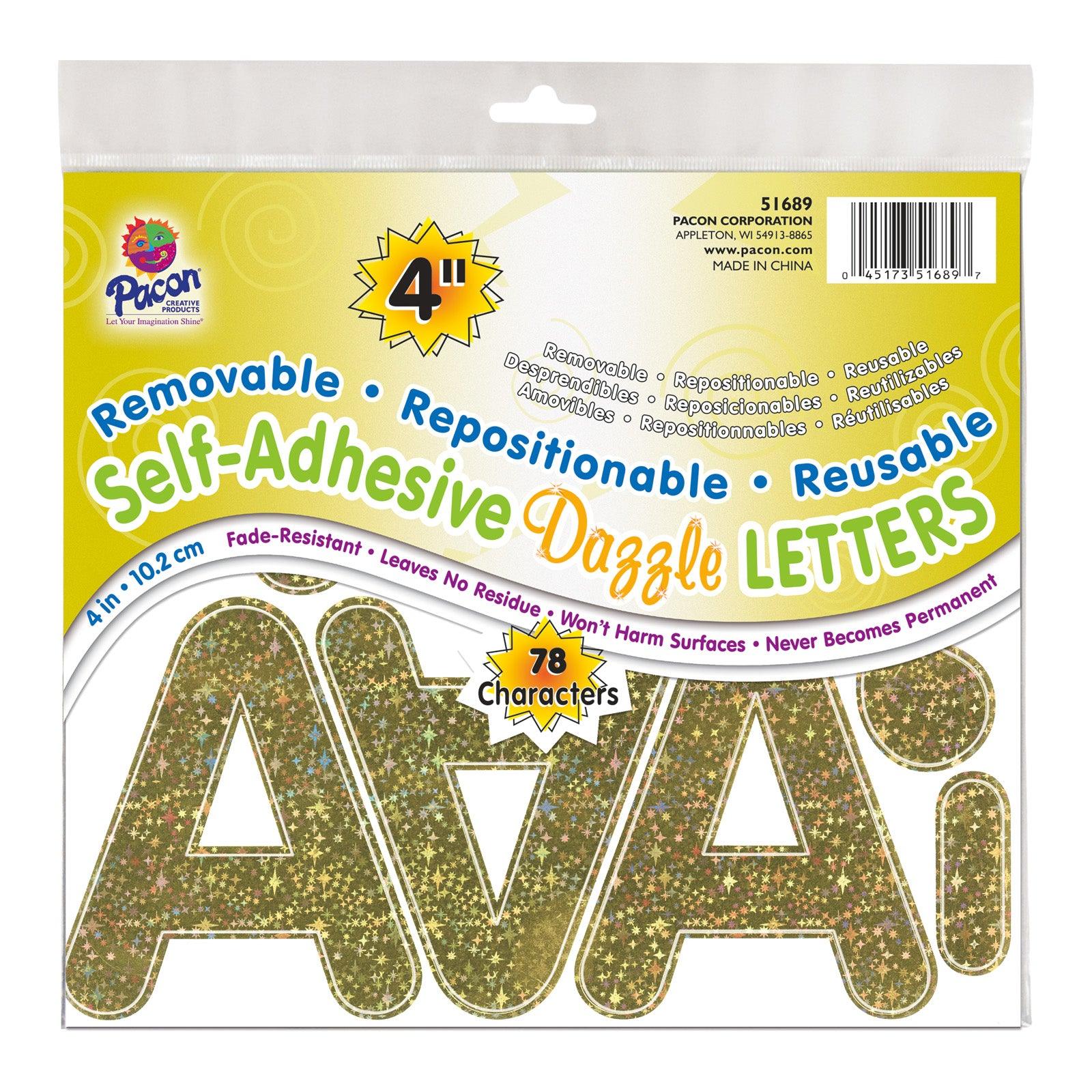 Self-Adhesive Letters, Gold Dazzle, Puffy Font, 4", 78 Per Pack, 2 Packs - Loomini