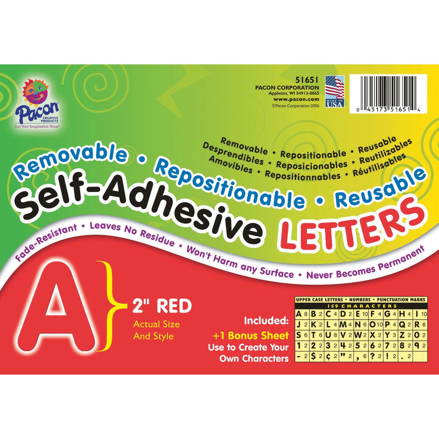 Self-Adhesive Letters, Red, Puffy Font, 2", 159 Characters Per Pack, 2 Packs - Loomini