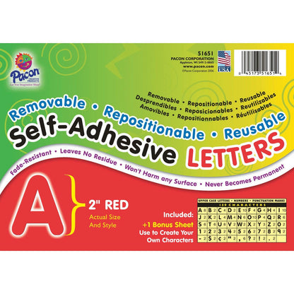 Self-Adhesive Letters, Red, Puffy Font, 2", 159 Characters Per Pack, 2 Packs - Loomini