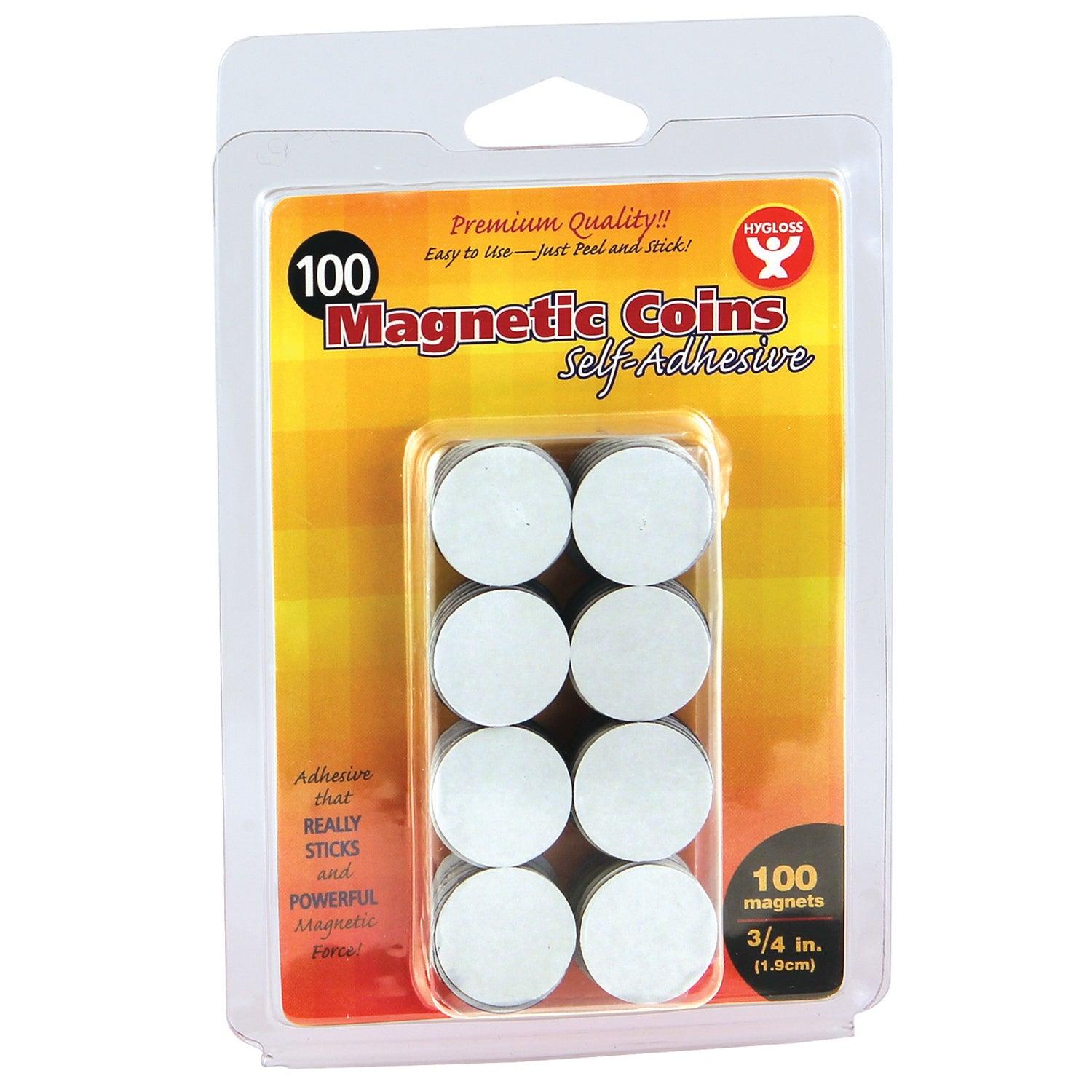 Self-Adhesive Magnetic Coins, 3/4-Inch, 100 Per Pack, 6 Packs - Loomini