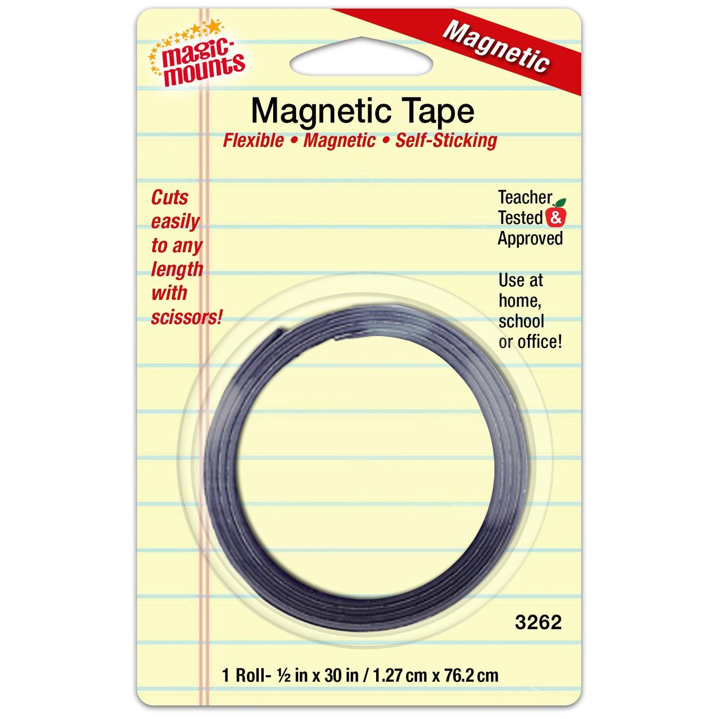 Self-Sticking Magnetic Tape Roll, 1/2" x 30", Pack of 12 - Loomini