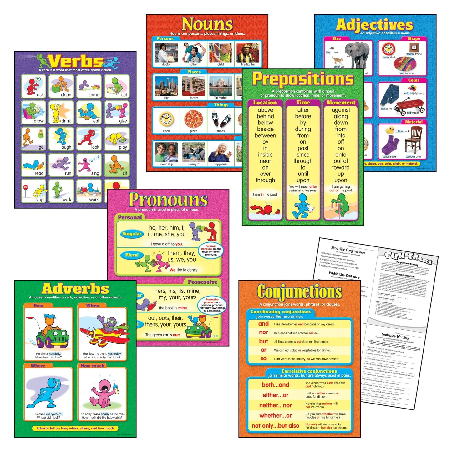 Seven Parts of Speech Learning Charts Combo Pack, Set of 7 - Loomini