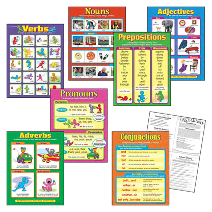 Seven Parts of Speech Learning Charts Combo Pack, Set of 7 - Loomini