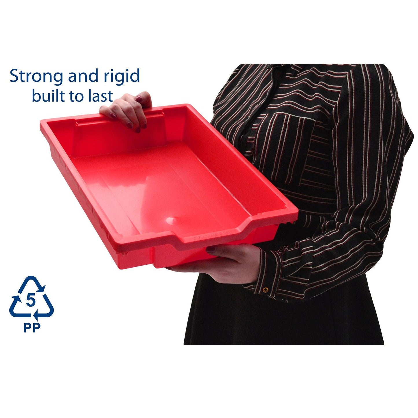 Shallow F1 Tray, Flame Red, 12.3" x 16.8" x 3", Heavy Duty School, Industrial & Utility Bins, Pack of 8 - Loomini