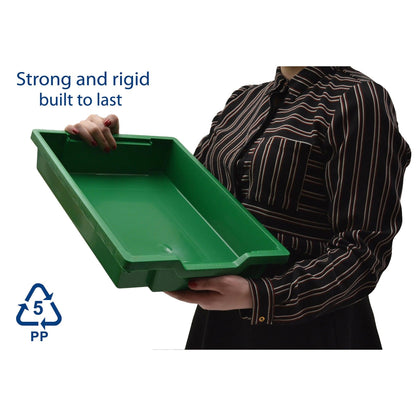 Shallow F1 Tray, Grass Green, 12.3" x 16.8" x 3", Heavy Duty School, Industrial & Utility Bins, Pack of 8 - Loomini