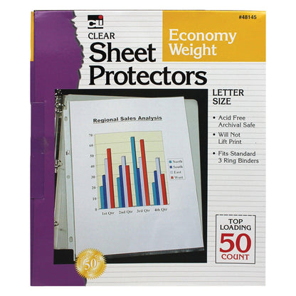 Sheet Protectors, Economy Weight, Letter Size, Clear, 50 Per Box, 5 Boxes - Loomini