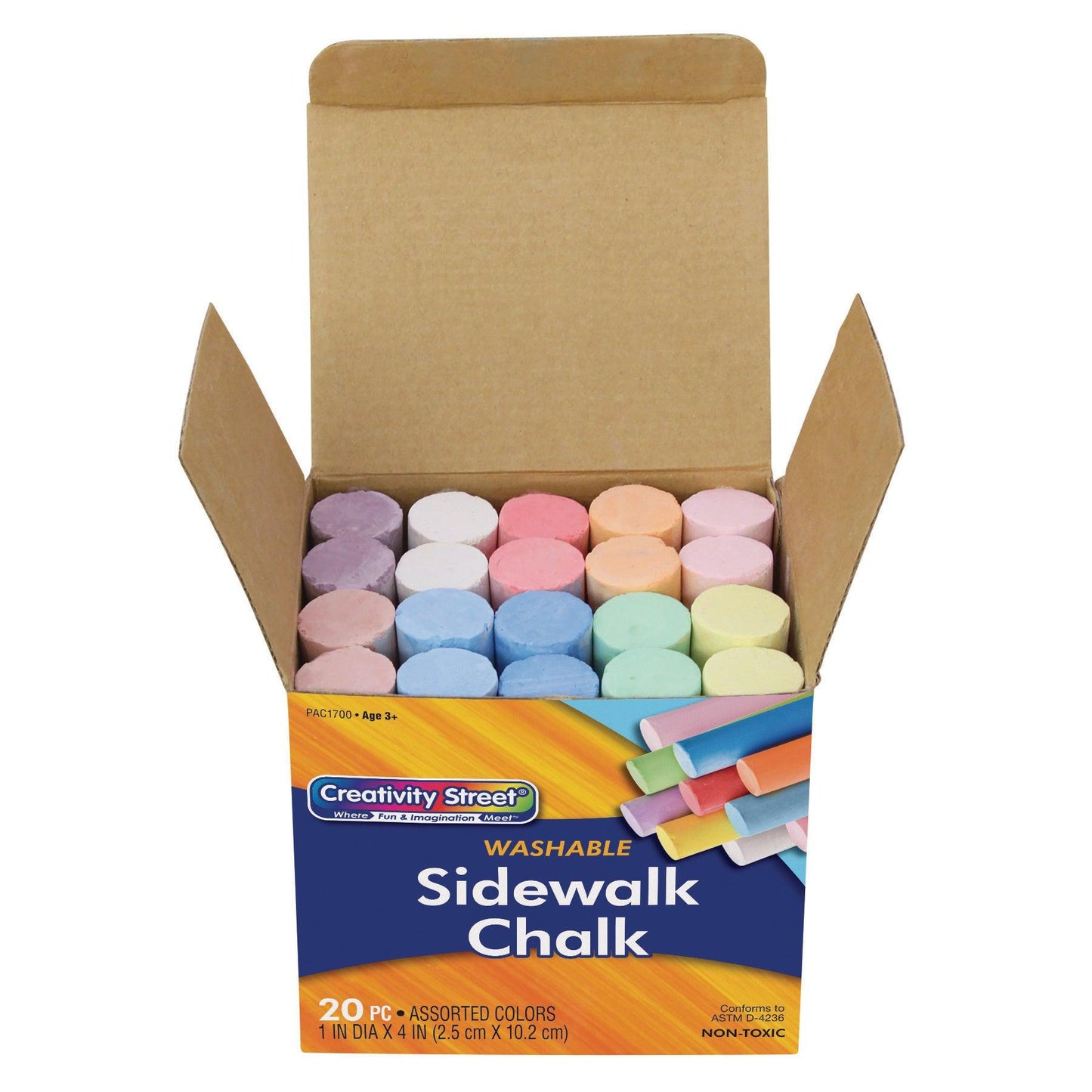 Sidewalk Chalk, Assorted Colors, 4", 20 Pieces Per Pack, 6 Packs - Loomini